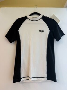 Fendi Black and White Logo Tee with Contrast Stitching
